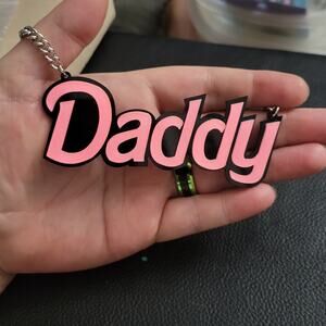 "Daddy" oversized pink and silver tone slightky glittery barbiecore necklace